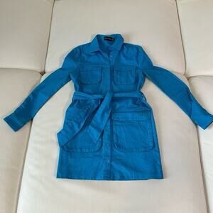 PrettyLittleThing Blue Utility Tie Waist Long Sleeve Shirt Dress